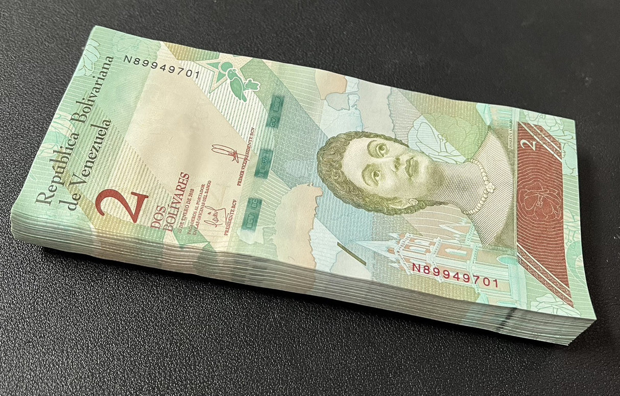 Venezuela 2 Bolivares 2018 P 101 AUnc LOT 100 PCS 1 BUNDLE AUnc