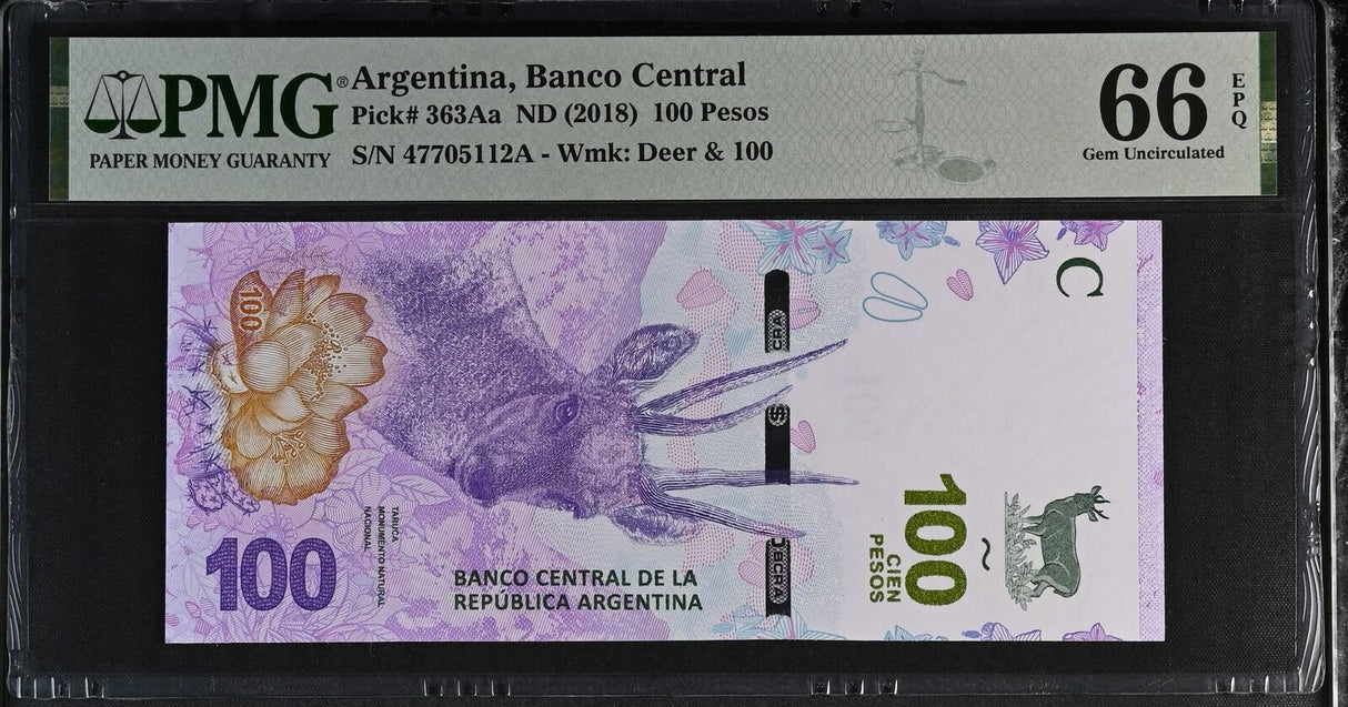 Argentina 100 Pesos ND 2018 P 363Aa Gem UNC PMG 66 EPQ
