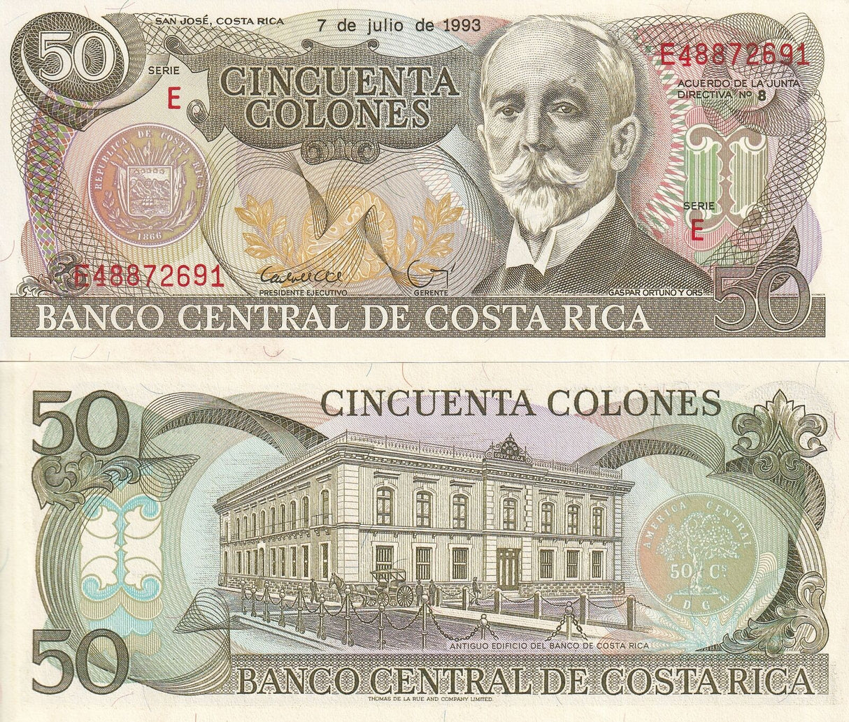 COSTA RICA 50 COLONES 1993 P 257 AUnc