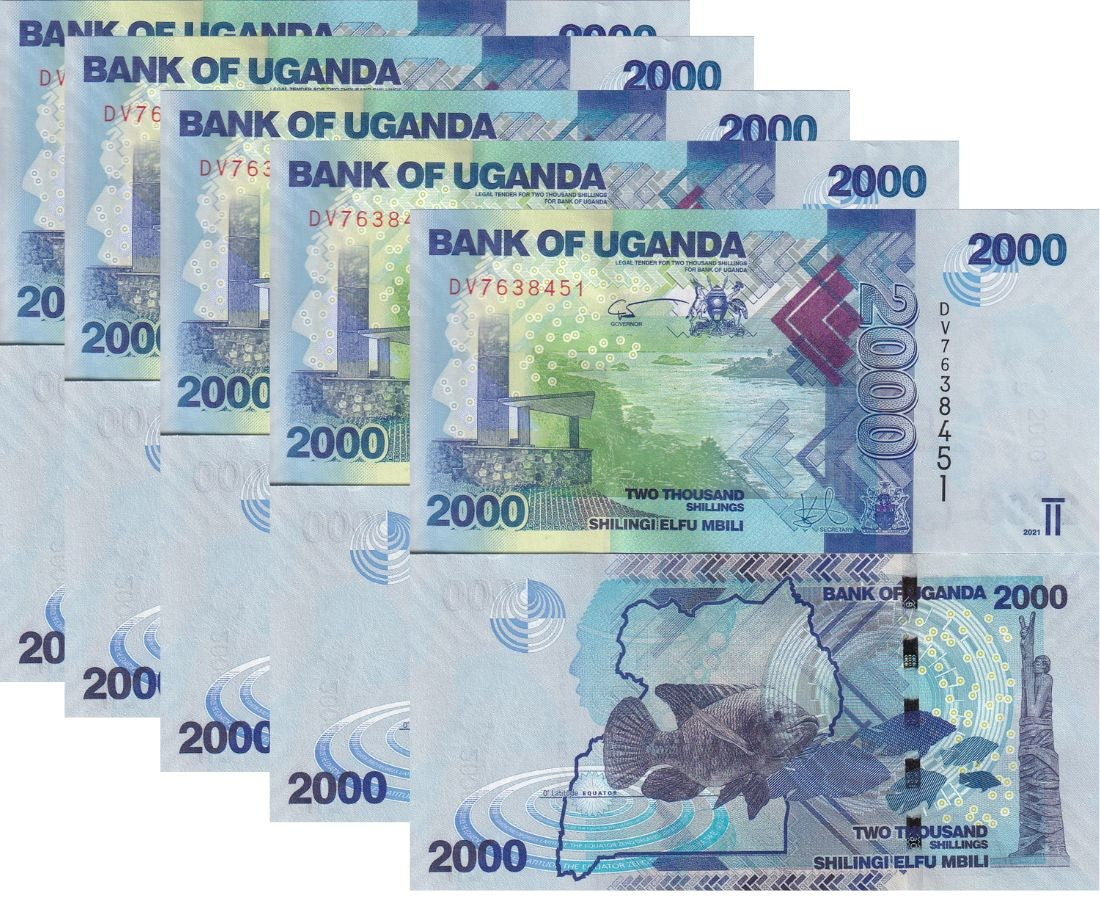 Uganda 2000 Shillings 2021 P 50 UNC LOT 5 PCS ,John Hanning Speke monument Jinja