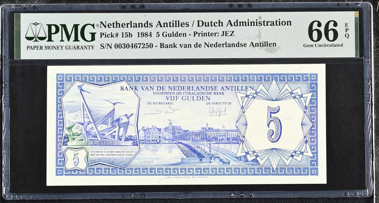 Netherlands Antilles 5 Gulden 1984 P 15 b Gem UNC PMG 66 EPQ