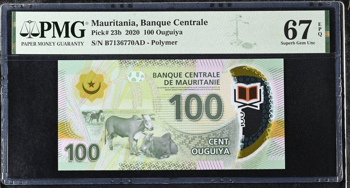 Mauritania 100 Ouguiya 2020 P 23 b Polymer Superb Gem UNC PMG 67 EPQ PNB