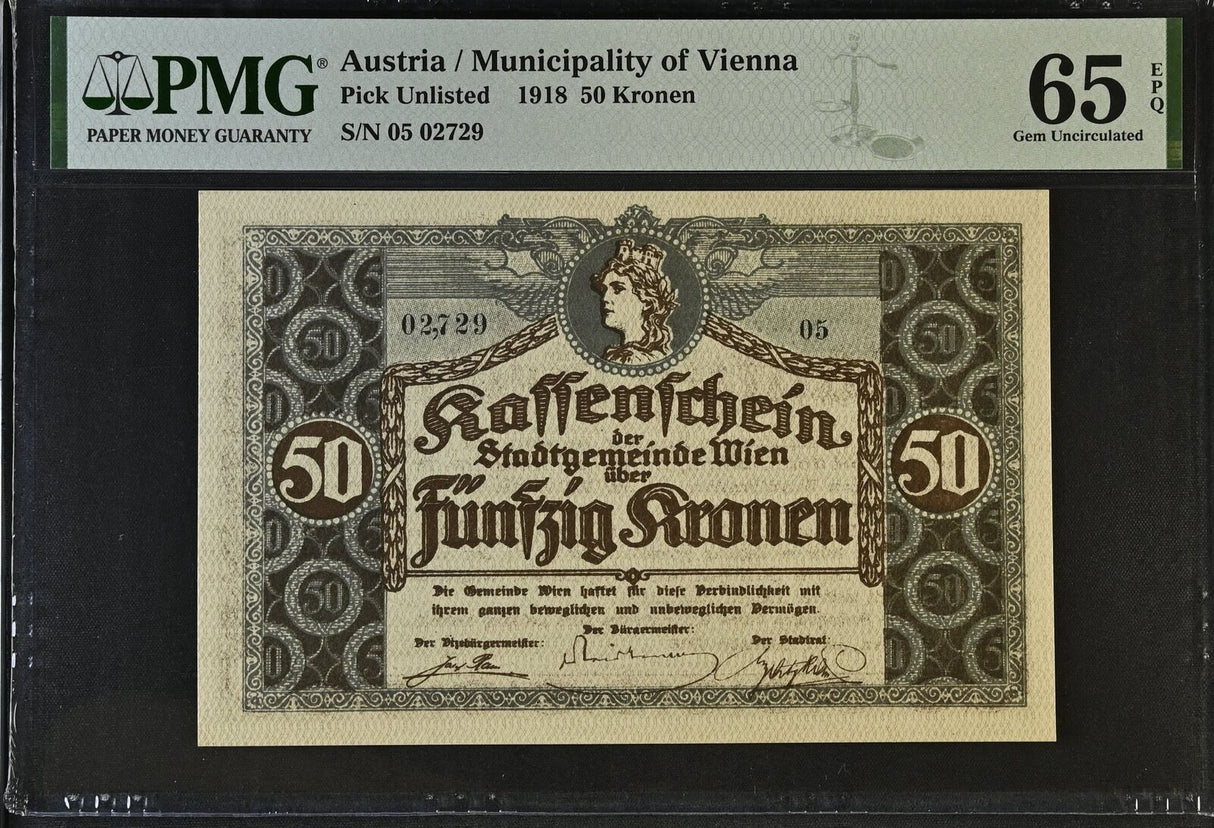 Austria 50 Kronen 1918 Municipality of Vienna Gem UNC PMG 65 EPQ