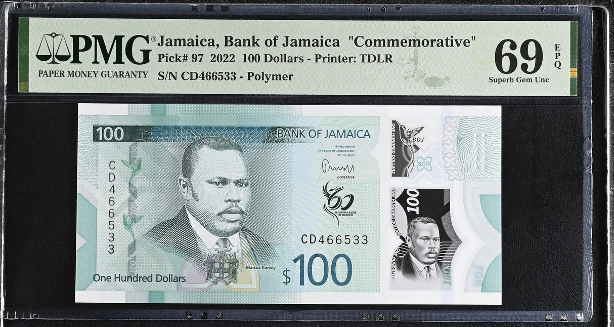 Jamaica 100 Dollars 2022 P 97 Commemorative Superb Gem UNC PMG 69 EPQ