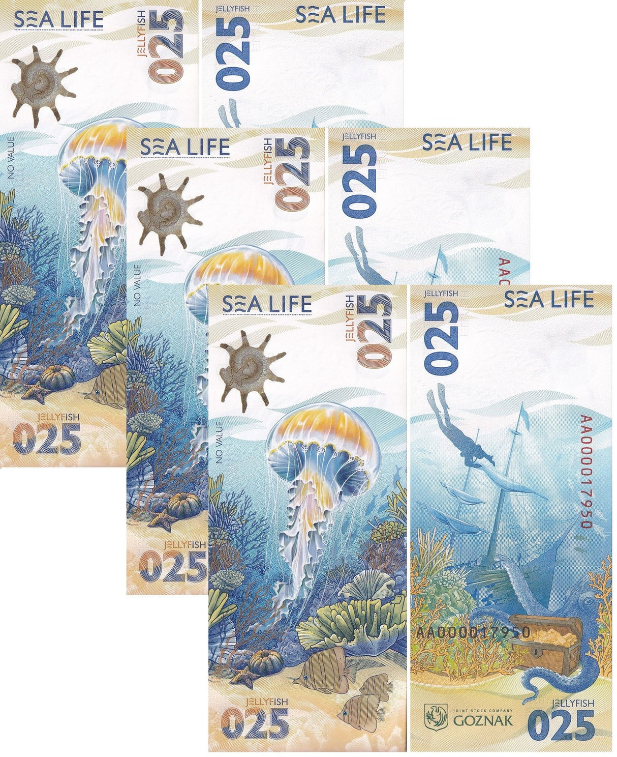 Test Note 025 Jellyfish Russia Goznak 2025 SEA LIFE NEW LOT 3 UNC