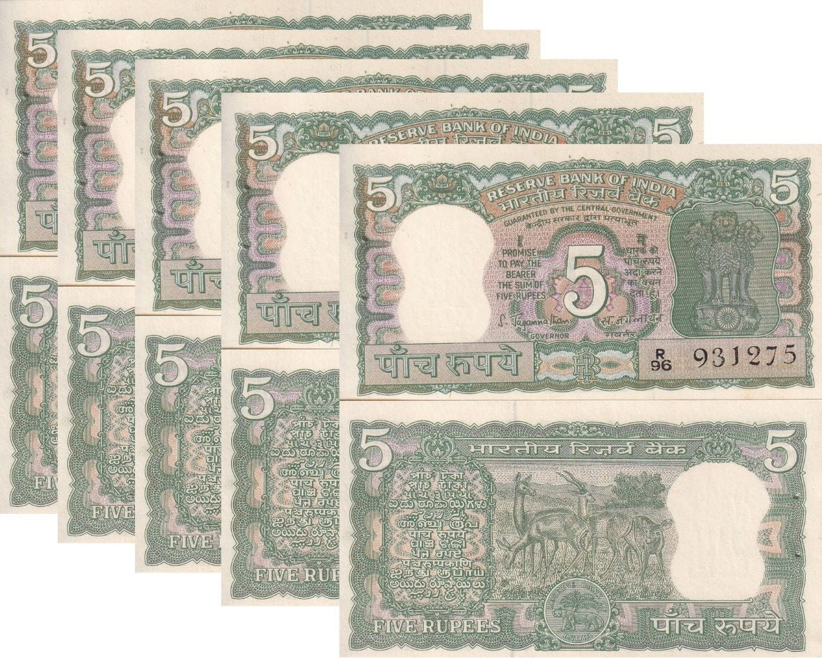 India 5 Rupees ND 1970 P 56a UNC W/PinHole LOT 5 PCS