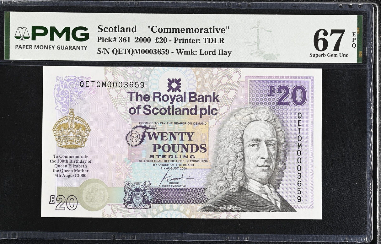 Scotland 20 Pound 2000 P 361 Commemorative Superb Gem UNC PMG 67 EPQ