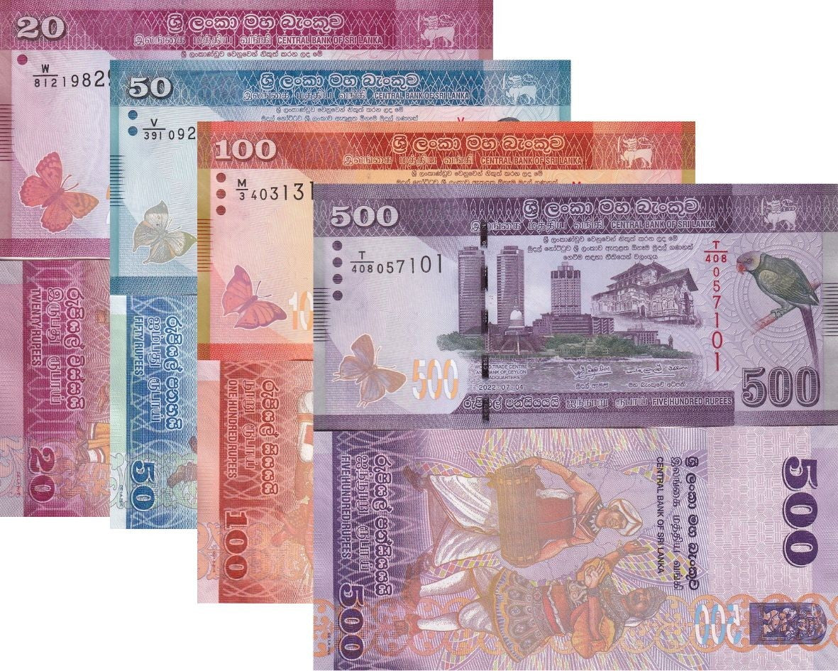 Sri Lanka Set 4 UNC 20 50 100 500 Rupees 2022 P 123 124 125 126