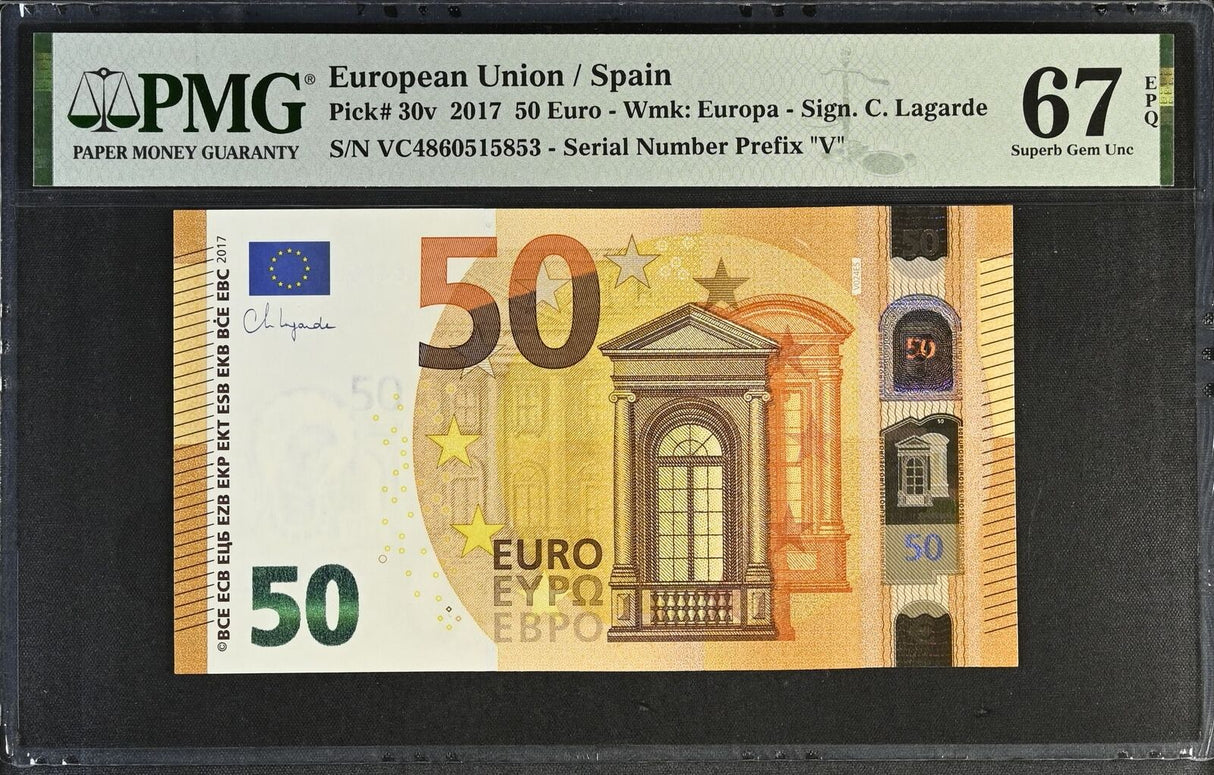 Euro 50 Euro Spain 2017 P 30 v Superb Gem UNC PMG 67 EPQ
