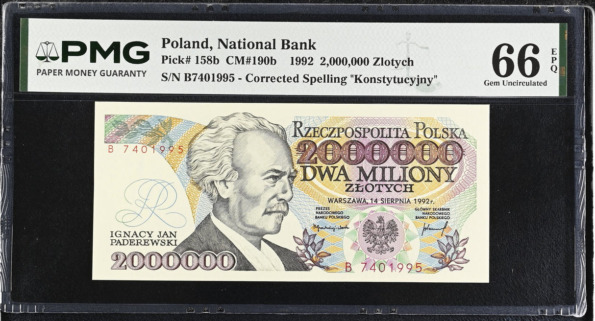 Poland 2000000 Zlotych 1992 P 158 b Gem UNC PMG 66 EPQ
