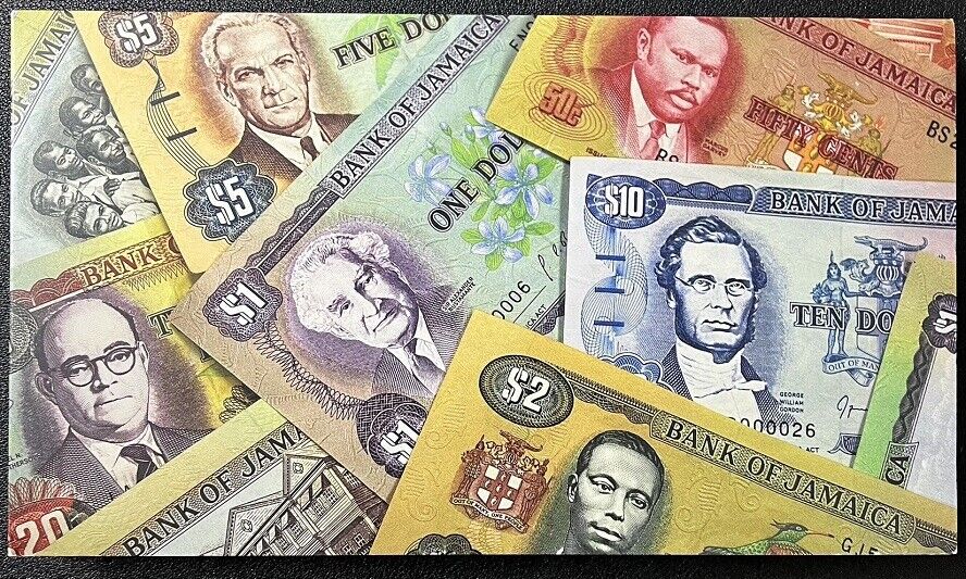 Jamaica SET 6 UNC 50 Cent 1 -20 Dollars 1970-99 P 53 68A 69 70 71 72 W/FOLDER