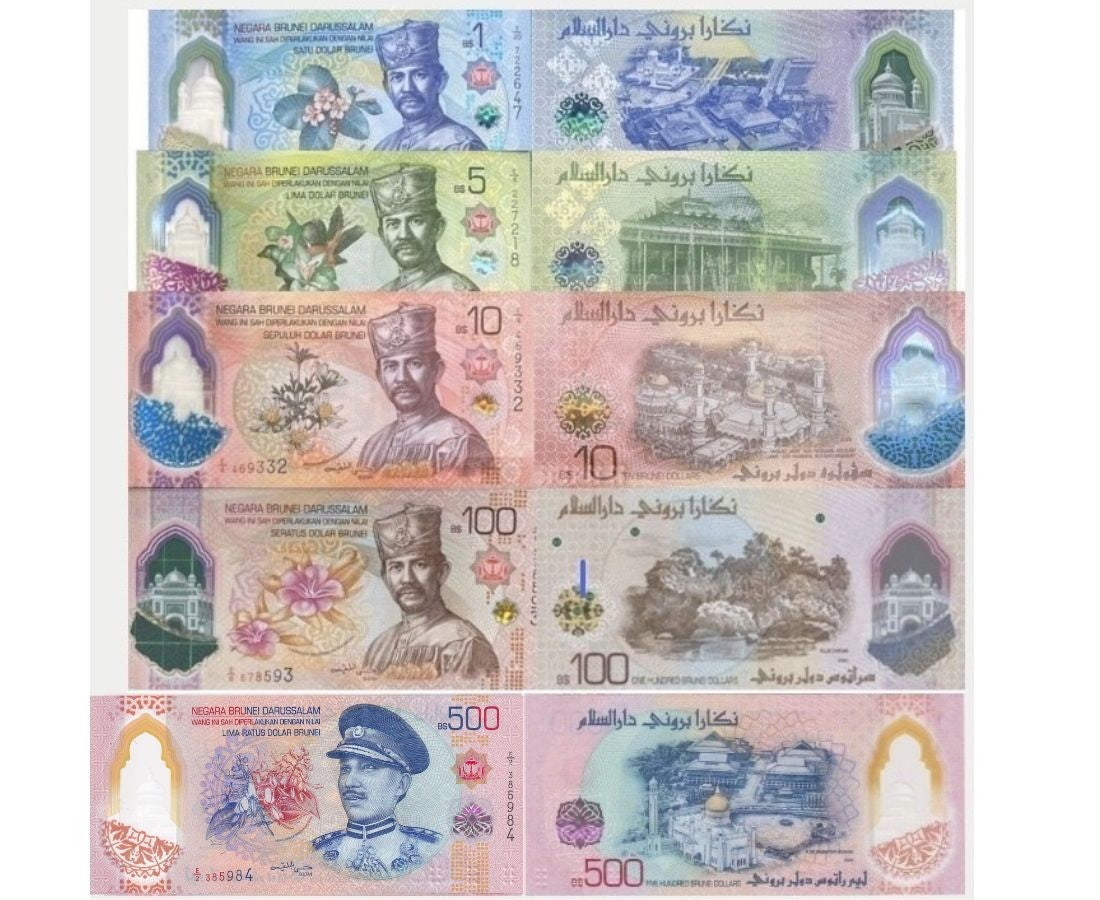 Brunei Set 5 UNC 1 5 10 100 500 Dolar Dollars 2024 2026 P NEW Polymer Design