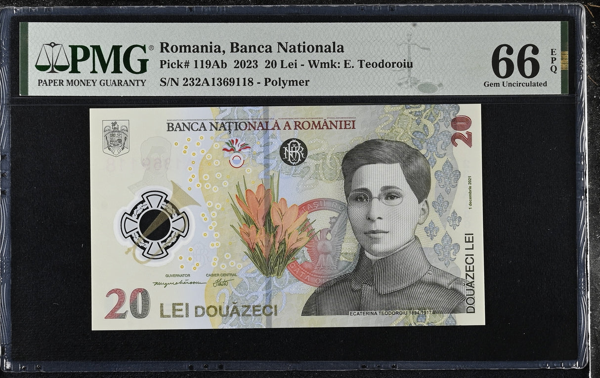 Romania 20 Leu 2023 P 119Ab Polymer Gem UNC PMG 66 EPQ
