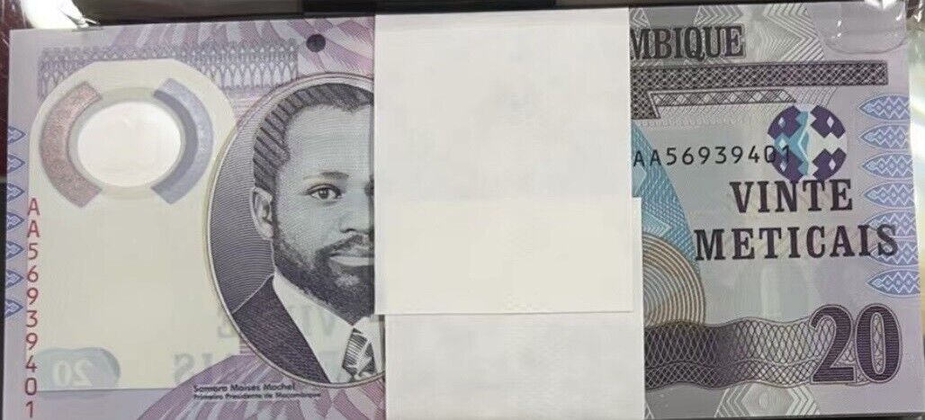 Mozambique 20 Meticais 2011 P 149 Polymer AA PREFIX UNC LOT 100 PCS 1 BUNDLE