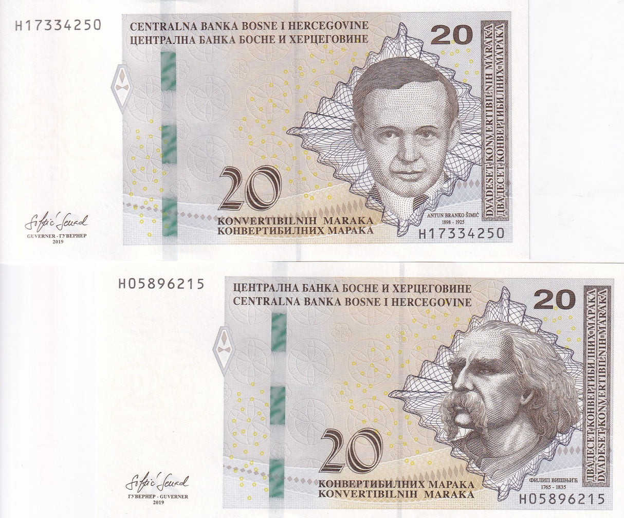 Bosnia & Herzegovina Set 2 UNC 20 Convertible Maraka 2019 P 82 P 83