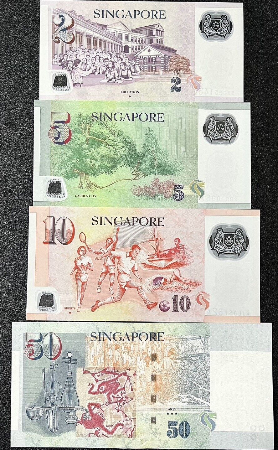 Singapore SET 4 PCS; 2 5 10 50 Dollar Mixed Year P 46 47 48 49 UNC
