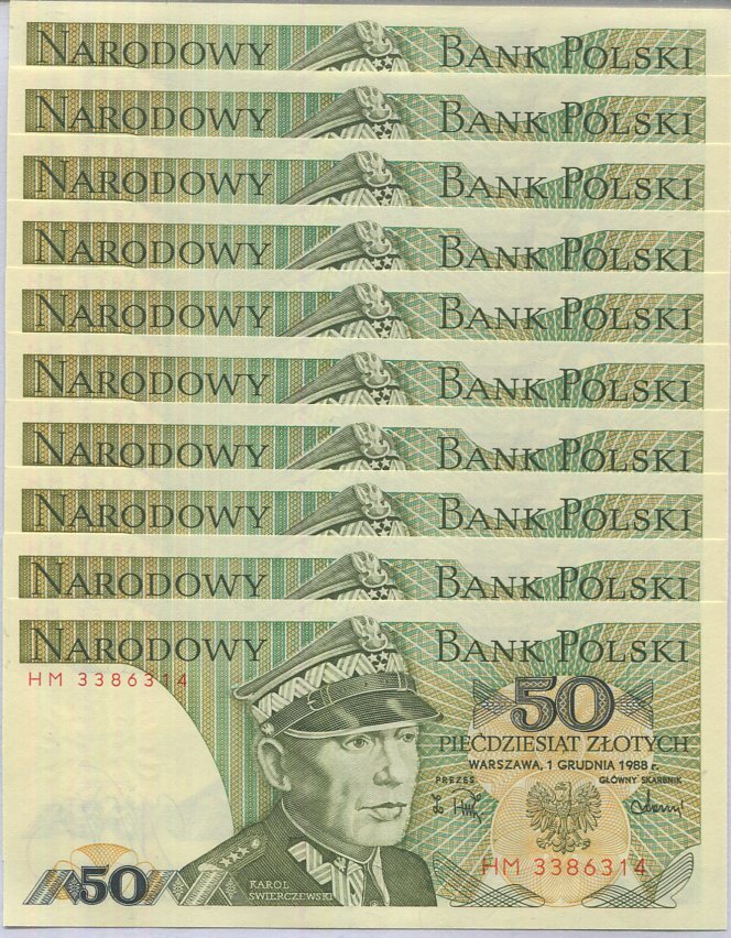 Poland 50 Zlotych 1988 P 142 c UNC Lot 10 PCS 1/10 Bundle
