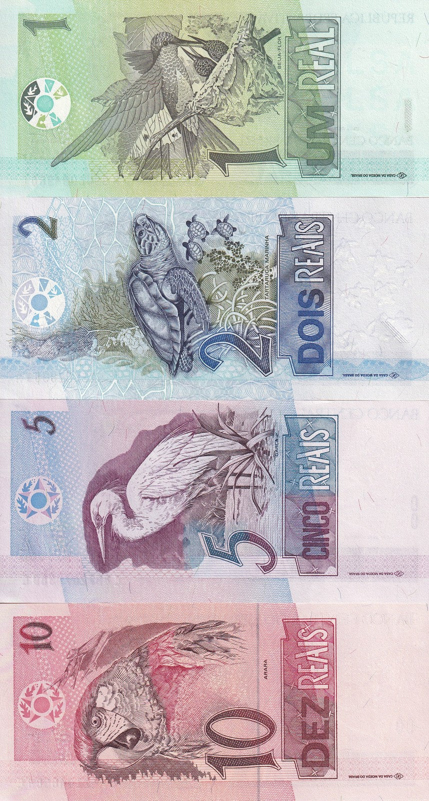 Brazil SET 4 Pcs 1 2 5 10 Reais Random Sign P 224A P 245 P 249 P 251 UNC