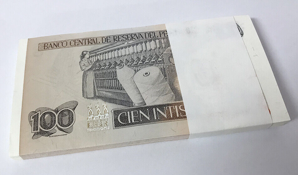 Peru 100 Intis 1987 P 133 UNC LOT 25 PCS 1/4 BUNDLE