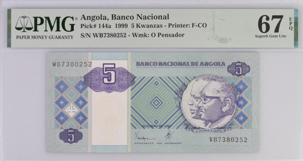 Angola 5 Kwanzas 1999 P 144 Superb Gem UNC PMG 67 EPQ