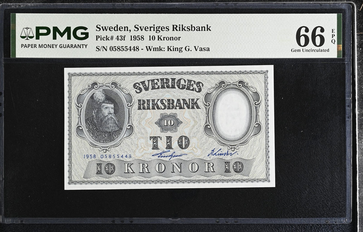 Sweden 10 Kronor 1958 P 43 f Gem UNC PMG 66 EPQ