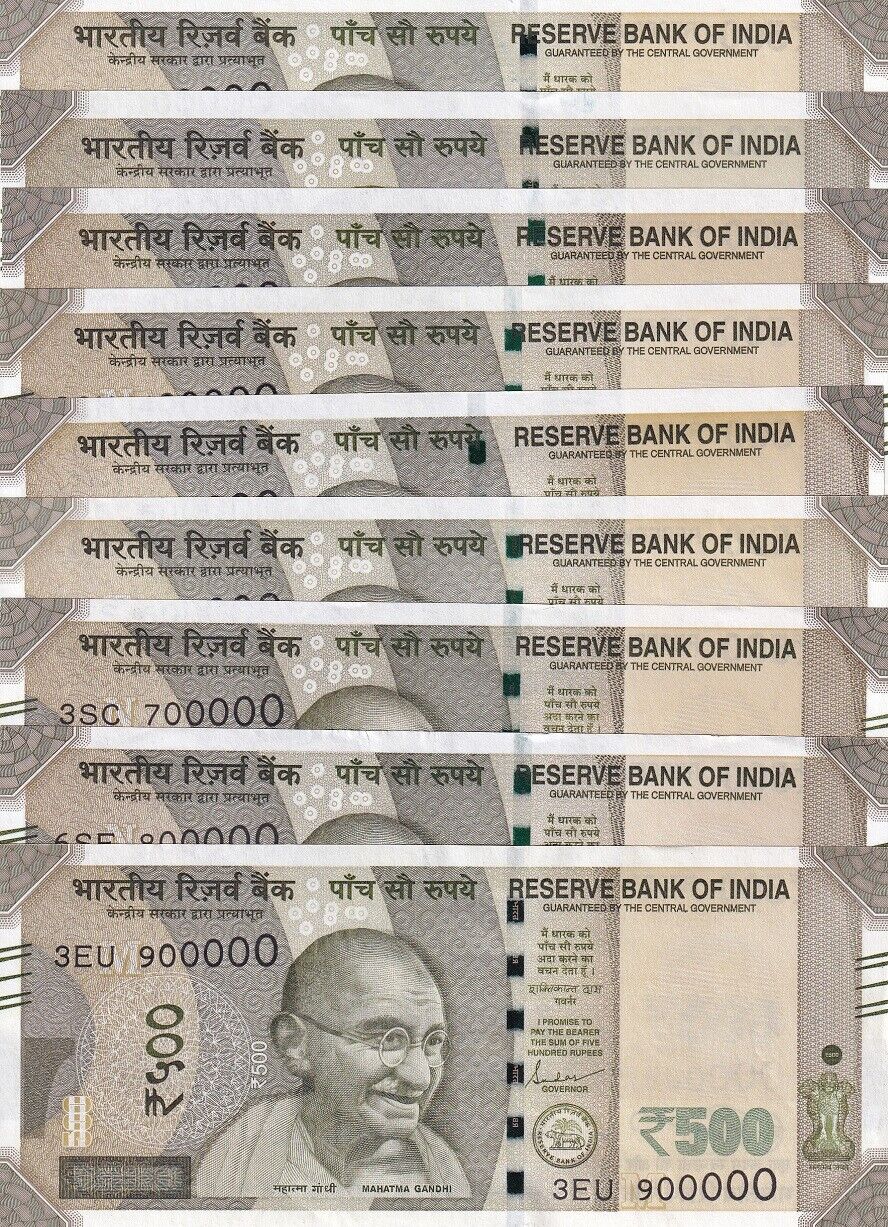 India SET 9 Pcs 500 Rupees 2020 1-9 Million # 100000 200000-900000 P 114 AUnc