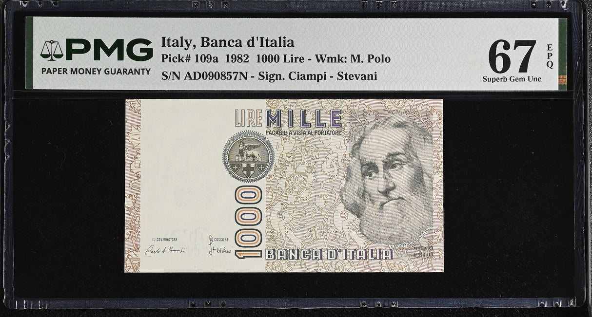 Italy 1000 Lire 1982 P 109 a Superb Gem UNC PMG 67 EPQ WTM M. Polo