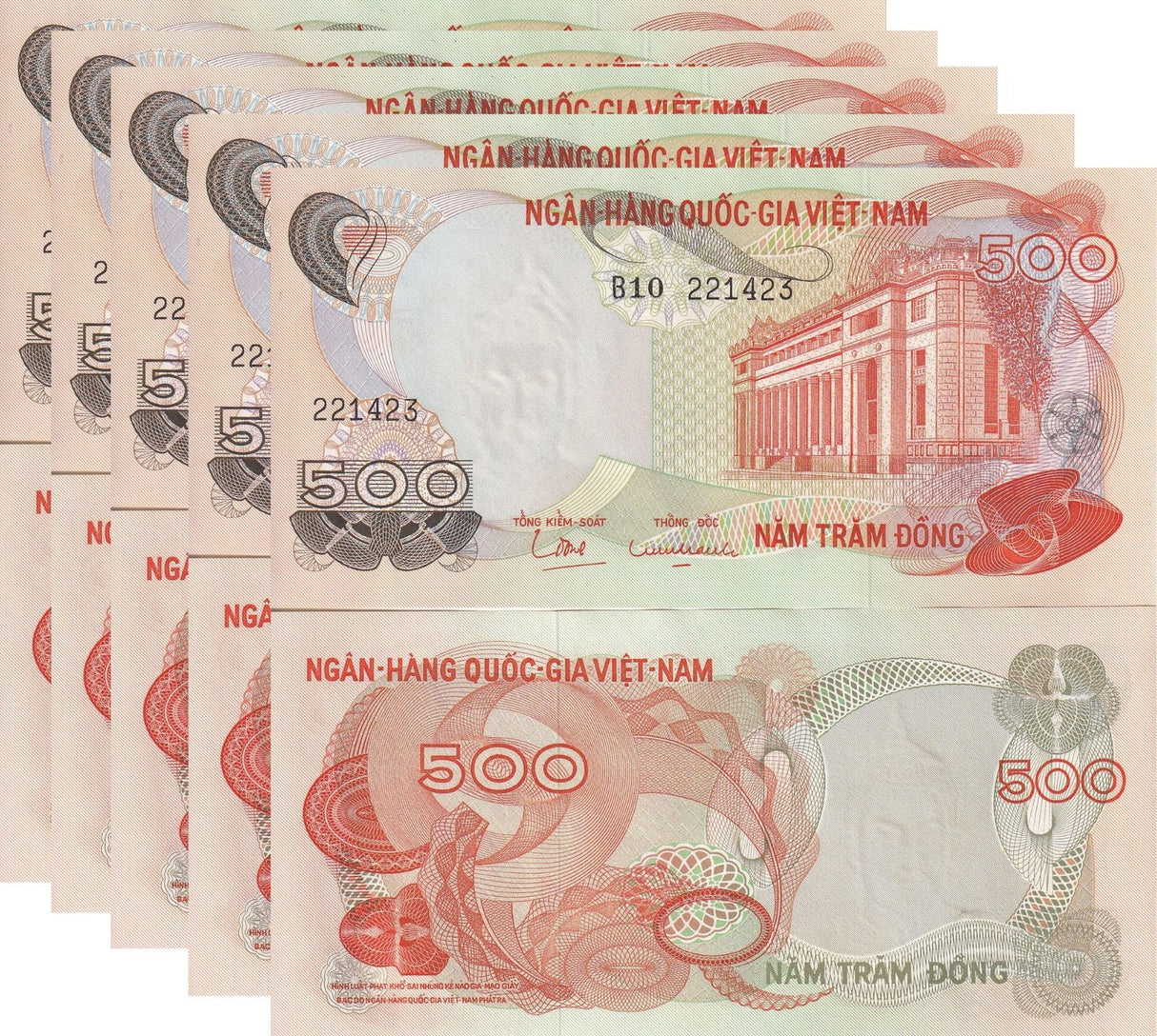 South Vietnam 500 Dong ND 1970 P 28 AUnc LOT 5 PCS