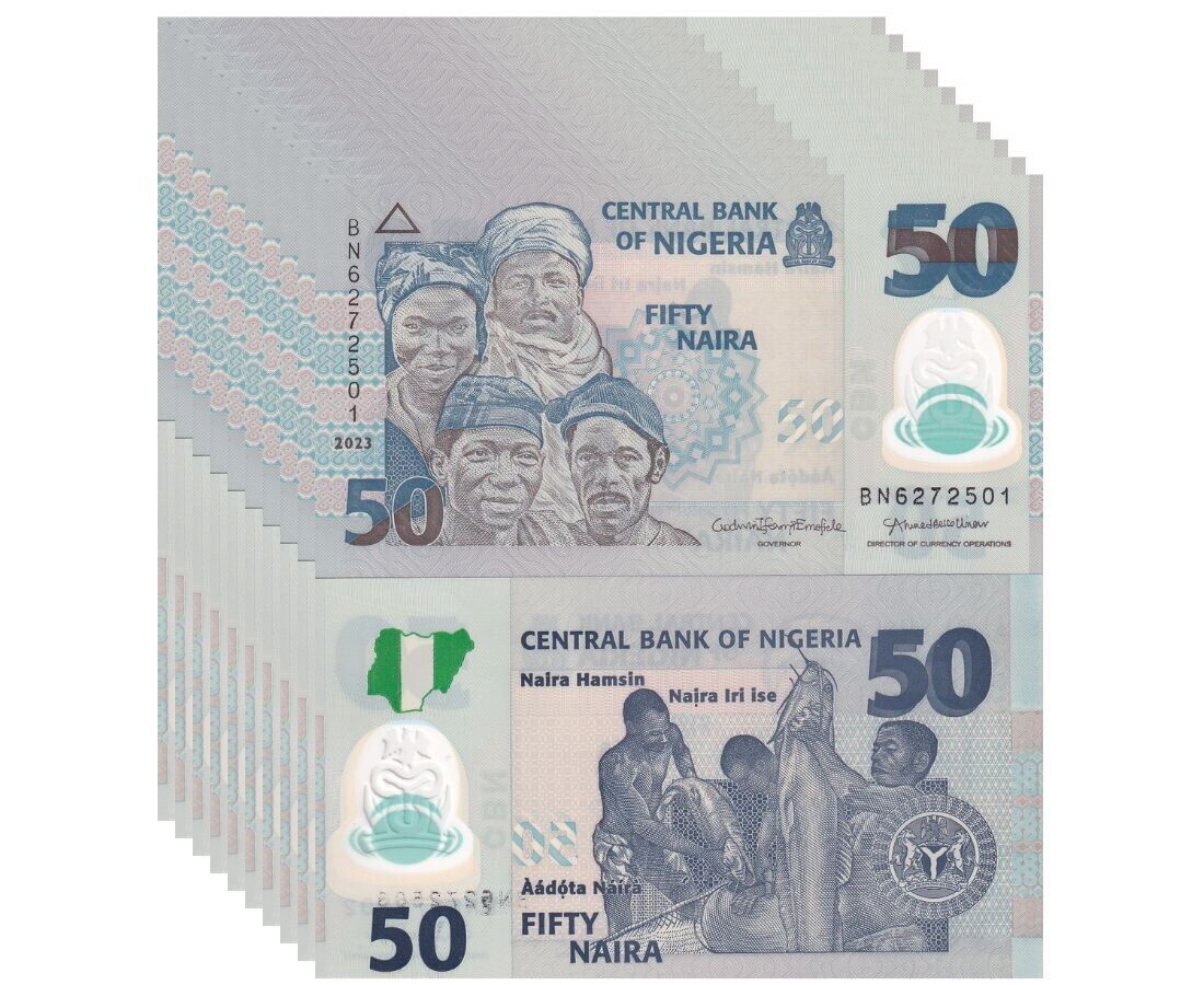 Nigeria 50 Naira Mixed Year P 40 Polymer UNC LOT 10 PCS
