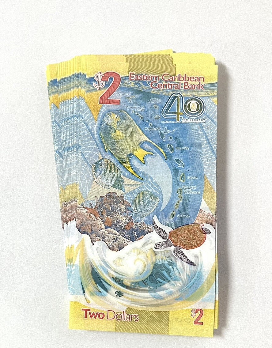 East Caribbean 2 Dollars 2023 2024 40th P 61 Polymer Commemorative LOT 20 UNC