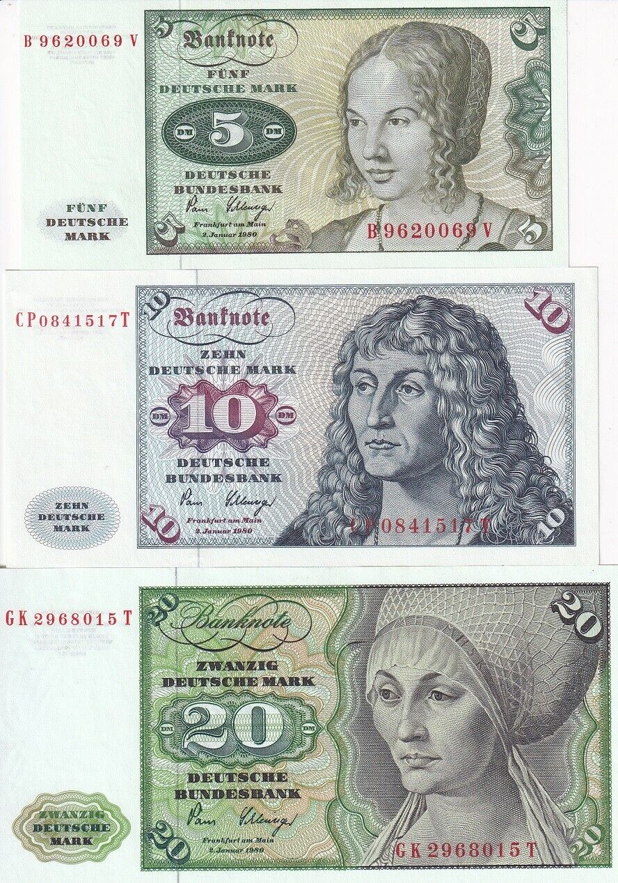 Germany Set 3 Pcs 5 10 20 Deutsche Mark 1980 P 30 31 32 UNC