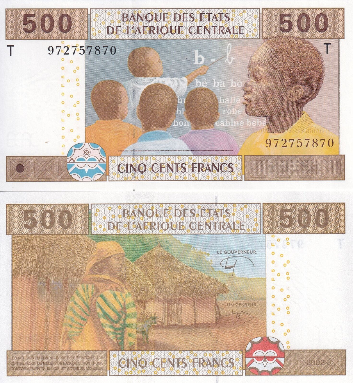Central African Congo 500 Francs 2002 P 106 Td SIGN TOLLI-Aleka-Rybert UNC