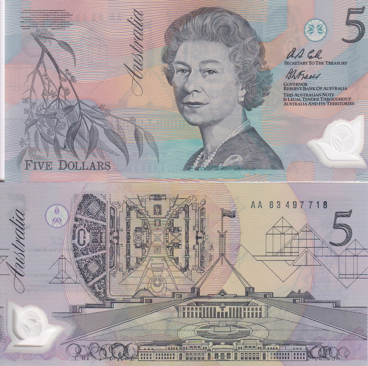 Australia 5 Dollars ND 1992 P 50 a Polymer Black AA Prefix UNC