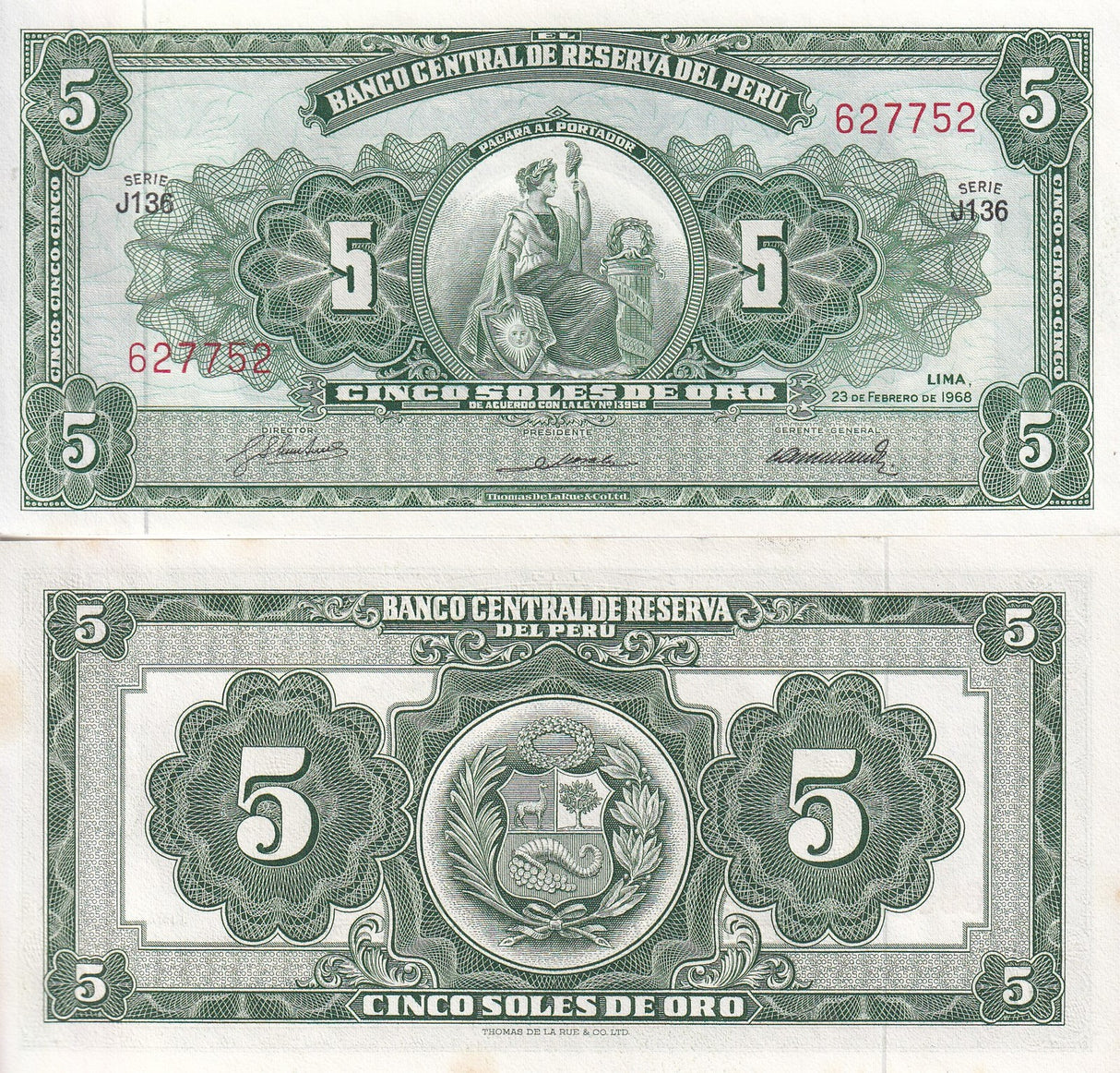 Peru 5 Soles De Oro 1968 P 83 AUnc