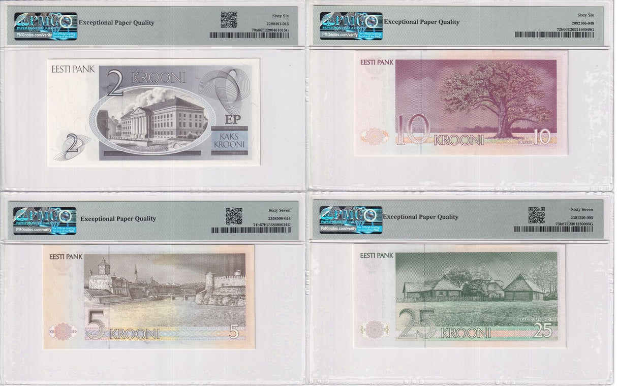 Estonia Set 4; 2 5 10 25 Krooni 1994 P 70 -P 73 Superb Gem UNC PMG 66 67 EPQ
