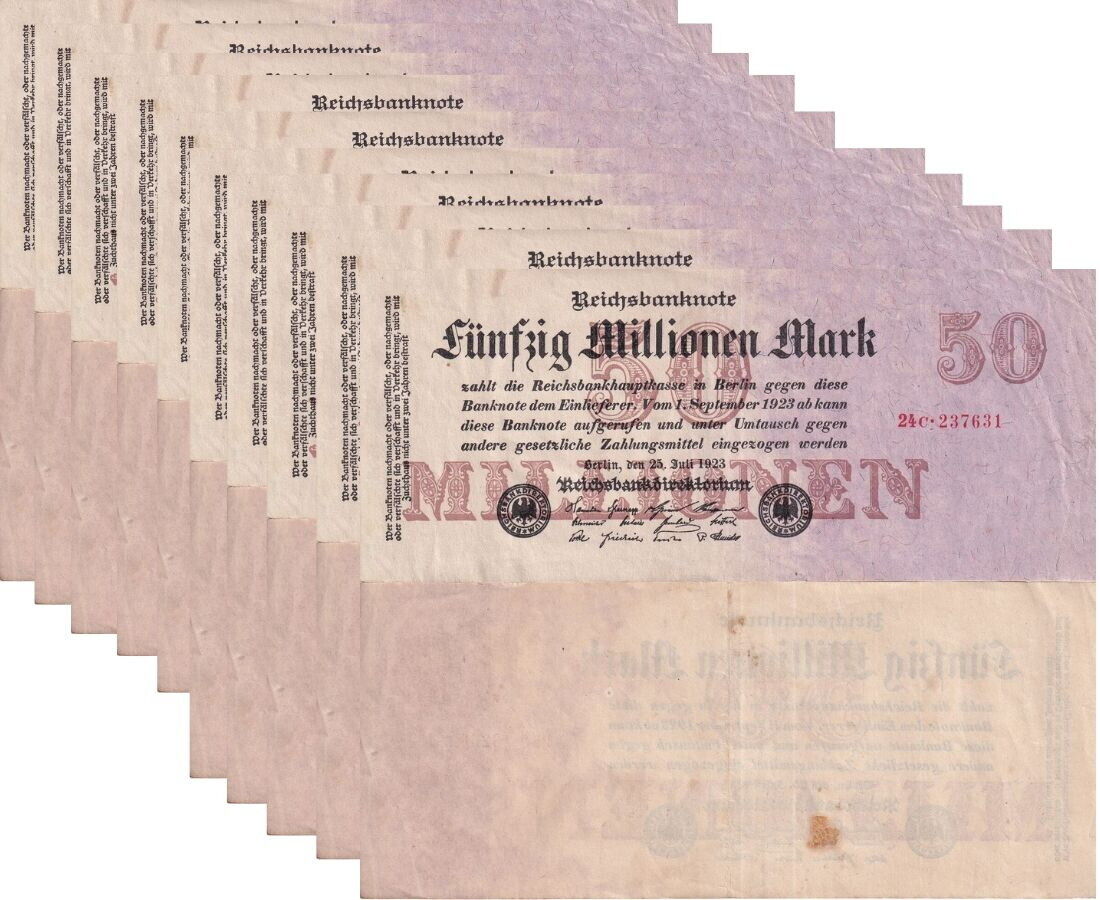 Germany 50000000 50 Million Mark 1923 P 98 USED / Circulated LOT 10 PCS