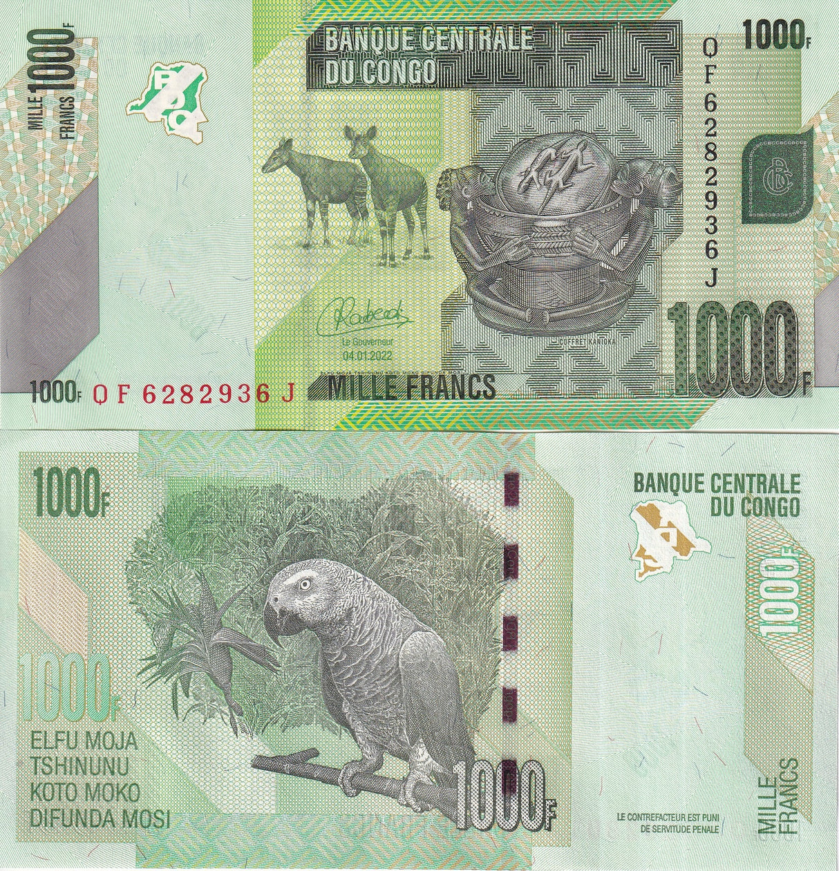 Congo 1000 Francs 2022 P 101 UNC