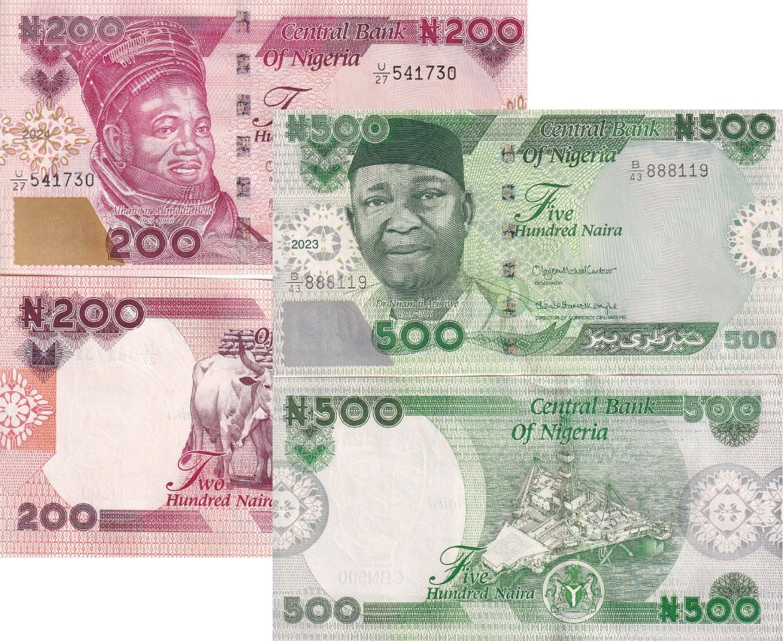 Nigeria Set 2 PCS 200 500 Naira 2023-2024 P 47 48 New Design UNC