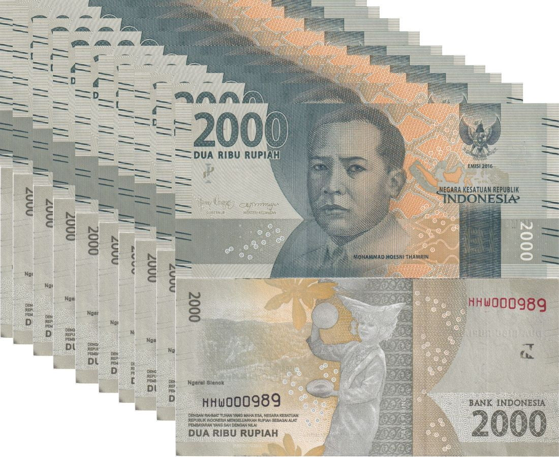 Indonesia 2000 Rupiah 2016/2018 P 155 Low 3 Digit UNC LOT 10 PCS