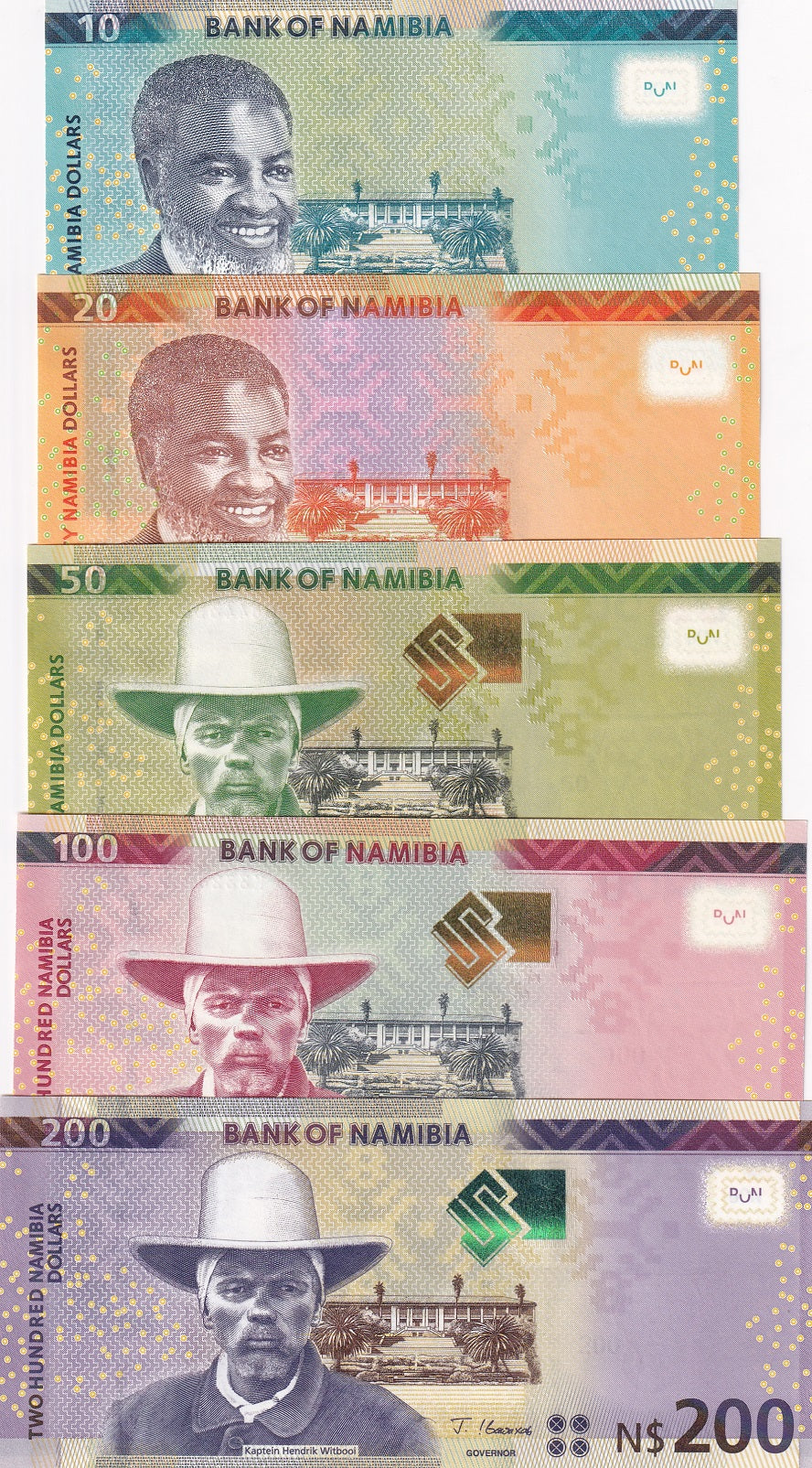 Namibia set 5 UNC 10 20 50 100 200 D. 2018-2023 Mixed Year P 13 14 15 16 17
