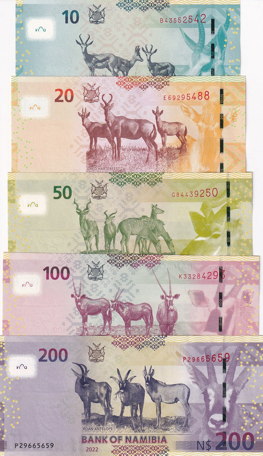 Namibia set 5 UNC 10 20 50 100 200 D. 2018-2023 Mixed Year P 13 14 15 16 17