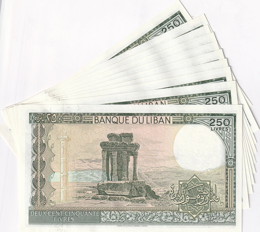 Lebanon 250 Livres 1988 P 67 e UNC LOT 10 PCS