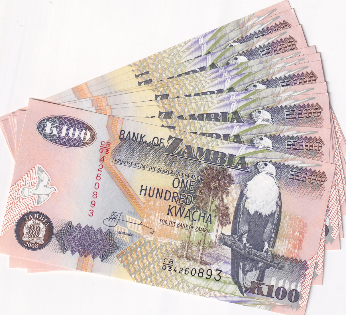 ZAMBIA 100 KWACHA 2003 P 38 UNC LOT 10 PCS