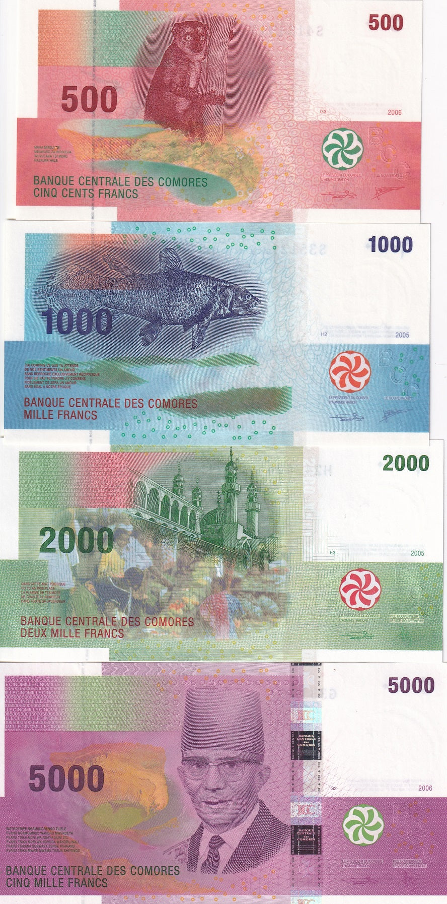 Comoros Set 4 PCS 500 1000 2000 5000 Francs 2006/2020 Random Sign P 15-18 UNC