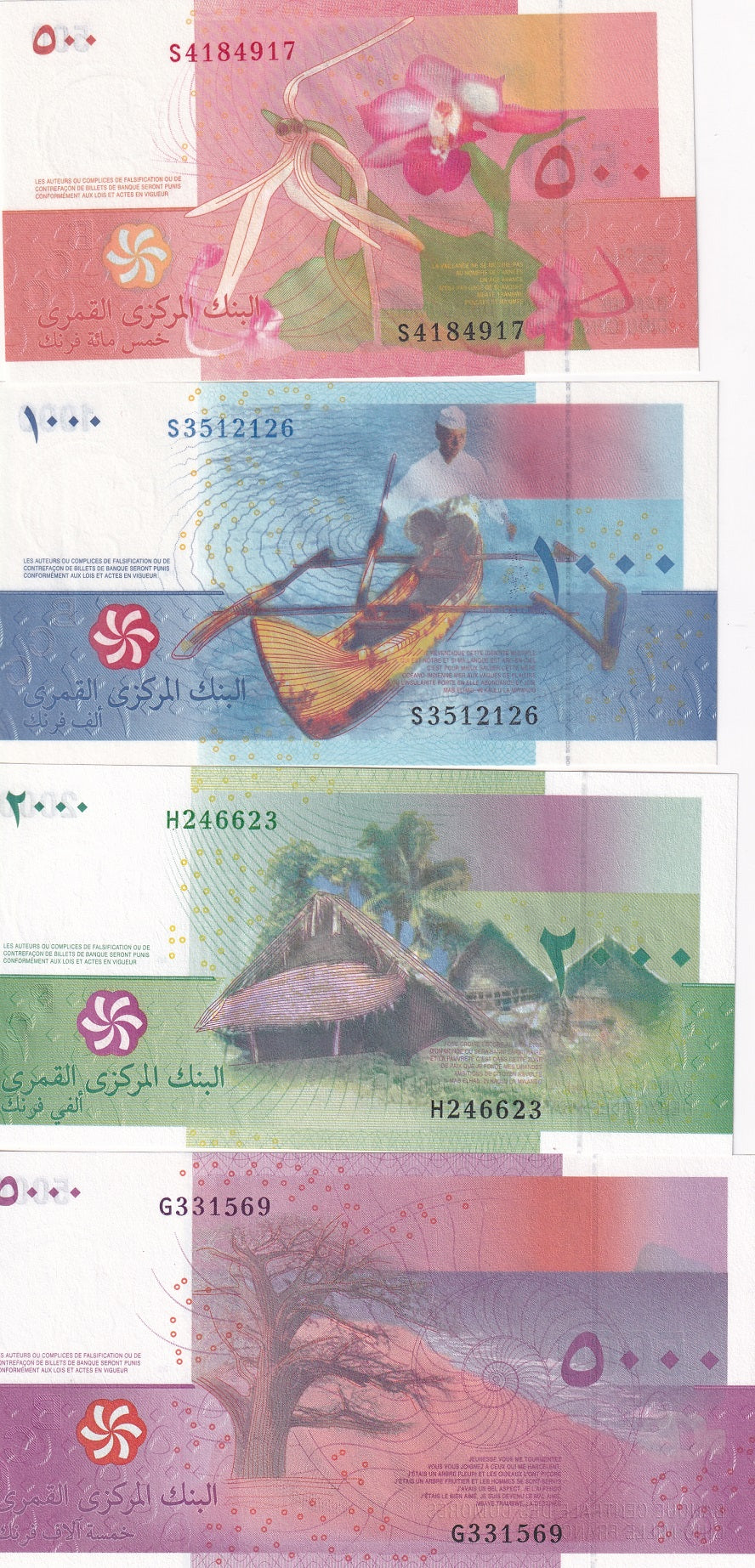 Comoros Set 4 PCS 500 1000 2000 5000 Francs 2006/2020 Random Sign P 15-18 UNC