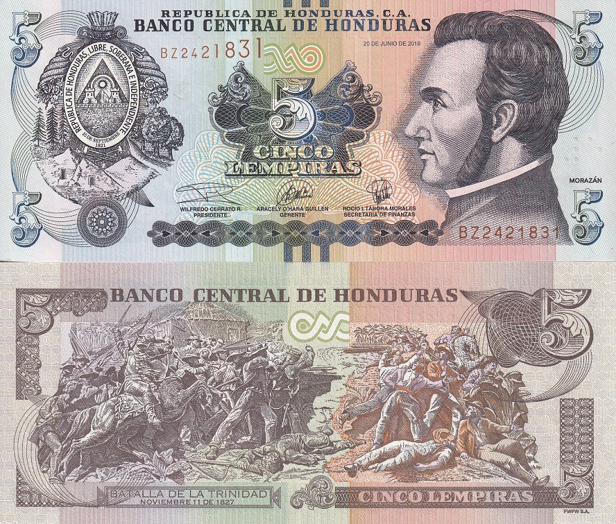 Honduras 5 Lempiras 2019 P 98 UNC LOT 5 PCS