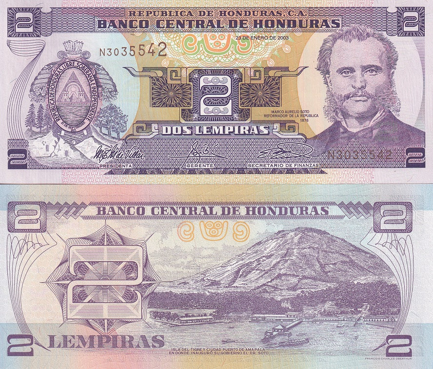 HONDURAS 2 LEMPIRAS P 80A 2003 UNC