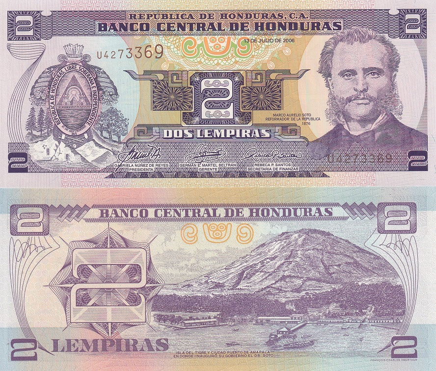 Honduras 2 Lempiras 2006 P 80Af UNC