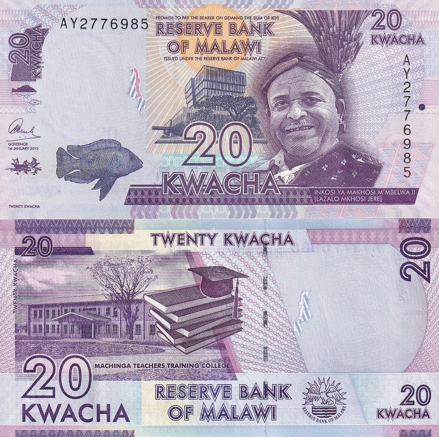 MALAWI 20 KWACHA 2015 P 63 b UNC