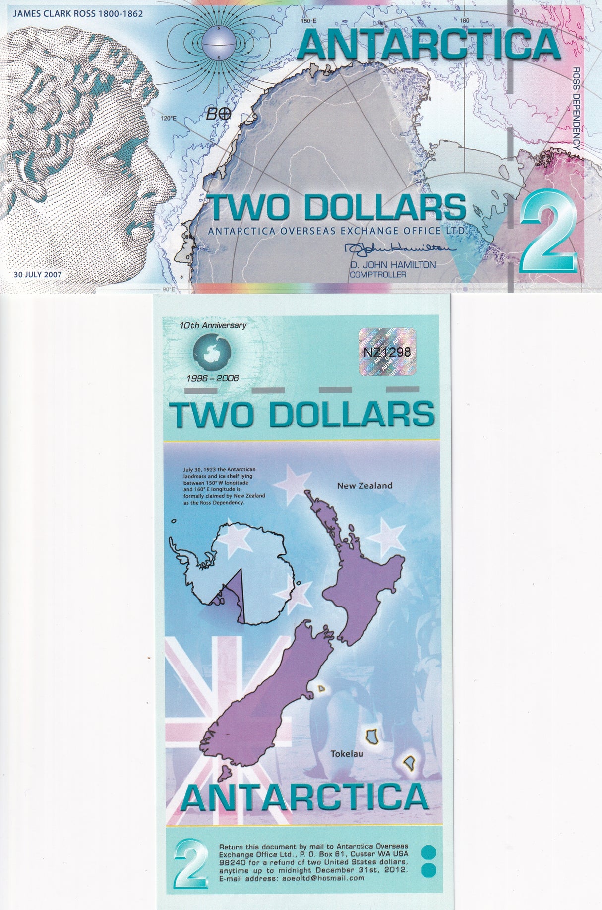ANTARCTICA 2 DOLLARS 2007 POLYMER P NL UNC